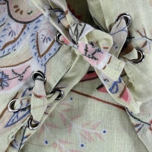 J. Jill Love Linen Top Large Petite LP Yellow Paisley 100% Linen Tie Tunic - Picture 3 of 7